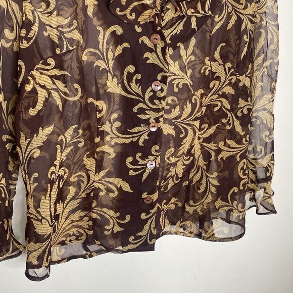 Miss Dorby Petite Brown Sheer Ruffle Blouse Top Size Medium Petite - Picture 7 of 12
